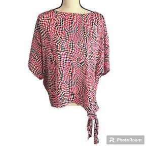 Michael Kors | Pink Red Black Geometric Careerwear Side Tie Blouse Shirt Sz M